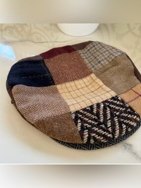 Hanna Hats Vintage Tweed Patchwork Flat Cap Pure Wool Ireland Newsboy Cap Mens S